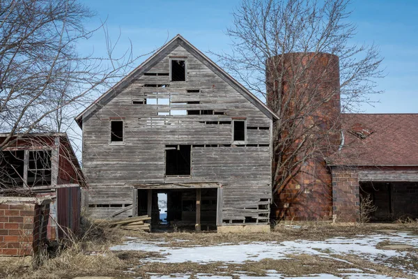 Granja Abandonada Del Medio Oeste Día Inviernos Fríos Nevados — Foto de Stock