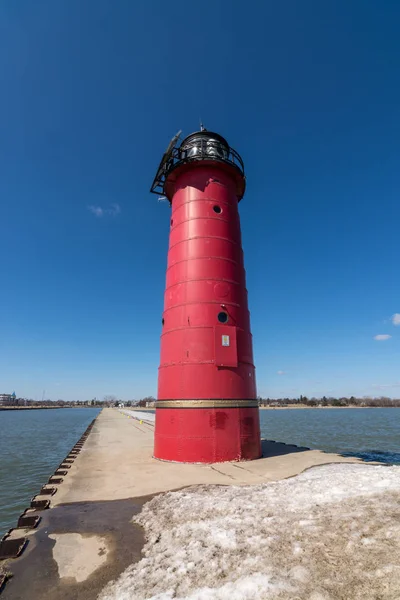 Kenosha Norte Pierhead Cabeça Cais Farol Final Inverno Início Primavera — Fotografia de Stock