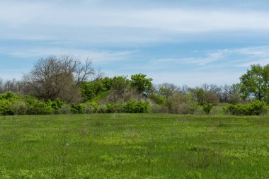 Midewin tallgrass çayırında eski İkinci Dünya Savaşı mühimmat sığınakları (veya igloo), Wilmington, Illinois.