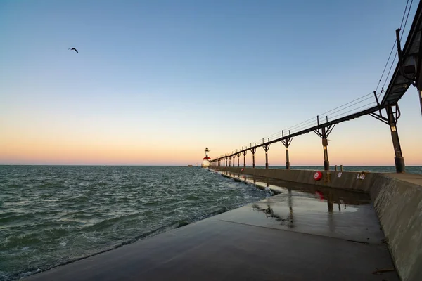 Michigan City Vuurtoren Bij Zonsopgang Michigan City Indiana — Stockfoto