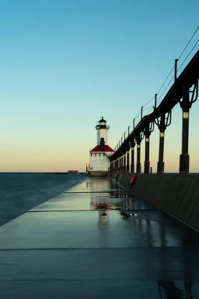 Michigan city lighthouse at sunrise.  Michigan city, Indiana.