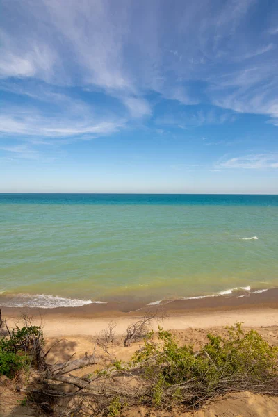 Lago Michigan Una Hermosa Mañana Verano Central Beach Indiana Dunes — Foto de Stock