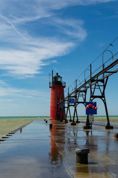 Latarnia Morska Nad Jeziorem Michigan Piękne Późne Letnie Popołudnie South — Zdjęcie stockowe