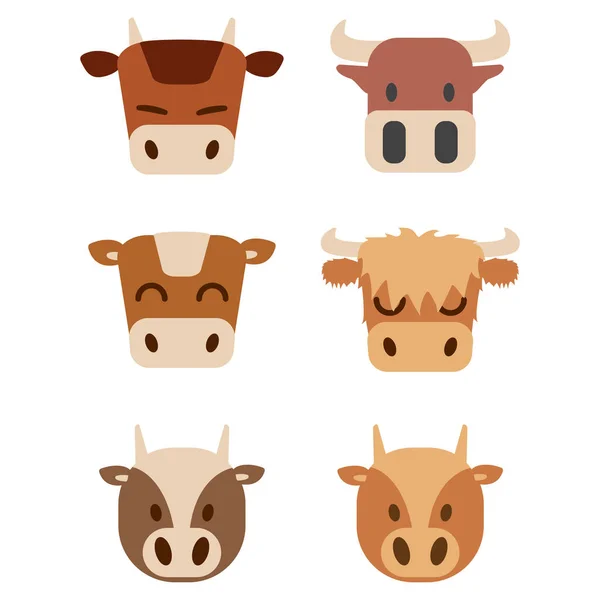 Set Cute Vector Bulls — Stock Vector