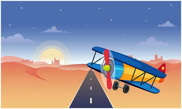 Avião Brinquedo Está Pousando Uma Área Deserta — Vetor de Stock