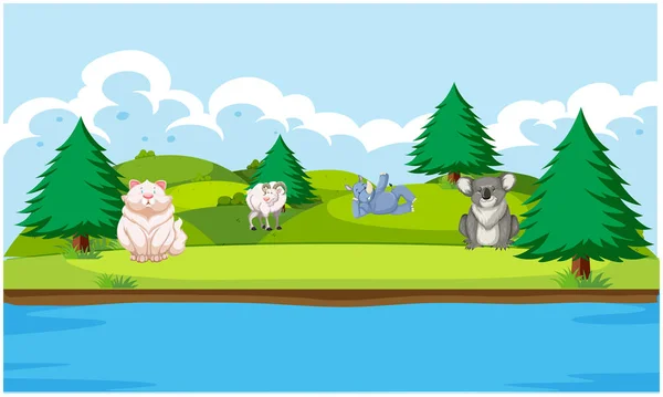 Animals Taking Rest River Forest — Stock Vector