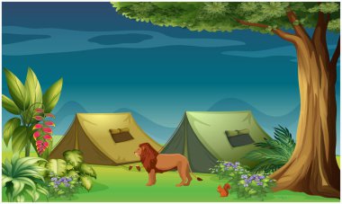 Hayvanlar ormanda aslanlarla oynuyorlar.