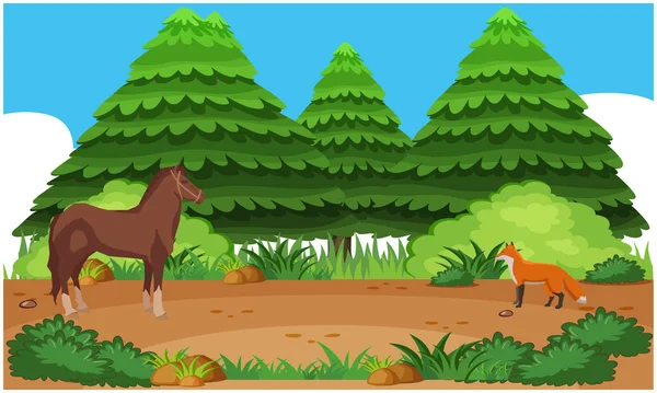 Animals Playing Forest — Stock Vector
