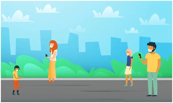 Les Gens Utilisent Des Téléphones Sur Route — Image vectorielle