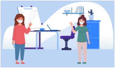 İki kız ofiste buluşuyor.