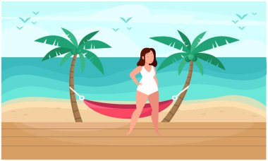 Kız sahilde dinleniyor.