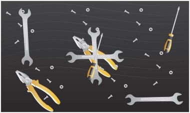 soyut koyu arkaplan üzerine çalışma ekipmanları koleksiyonu