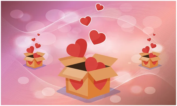 Sevgililer Günü Arkaplanındaki Bir Kutuda Kalp Koleksiyonu — Stok Vektör
