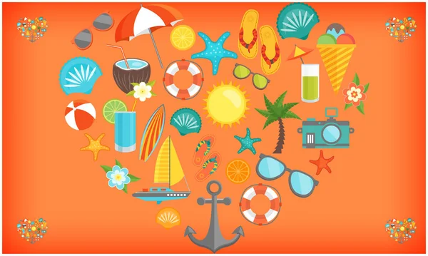 Farklı elementler soyut arka planda büyük bir kalp oluşturur