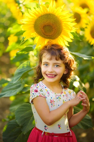 Κάθετο Πορτρέτο Του Χαρούμενου Χαμογελαστού 4Χρονου Σγουρού Κοριτσιού Στον Τομέα — Φωτογραφία Αρχείου