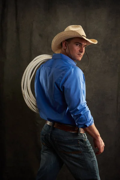 Sexy Cowboy Poses Camera — Stock Photo, Image