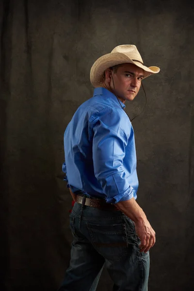 Sexy Cowboy Poses Camera — Stock Photo, Image