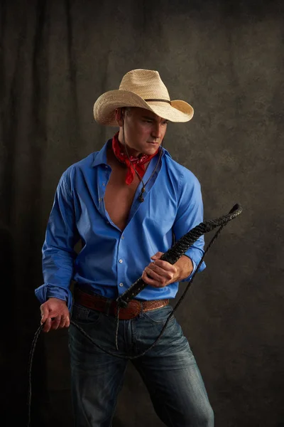 Sexy Man Dressed Cowboy — Stock Photo, Image