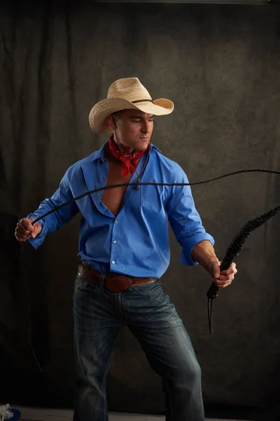 Sexy Man Dressed Cowboy — Stock Photo, Image