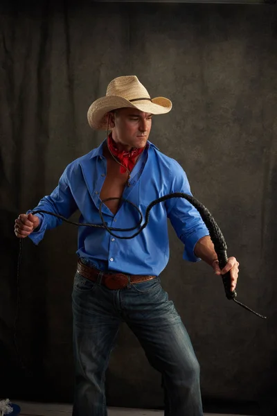 Sexy Man Dressed Cowboy — Stock Photo, Image