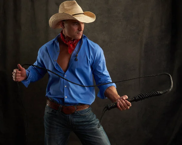 Homem Sexy Está Vestido Como Cowboy — Fotografia de Stock