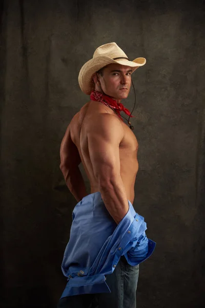 Sexy Cowboy Shows His Muscles — Stock Photo, Image