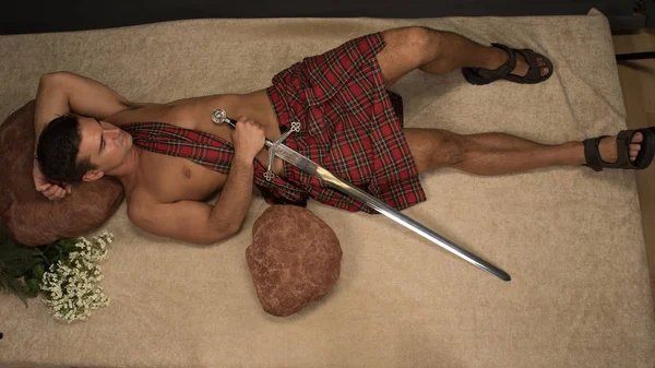 Sexy Highlander Připravuje Bitvu — Stock fotografie