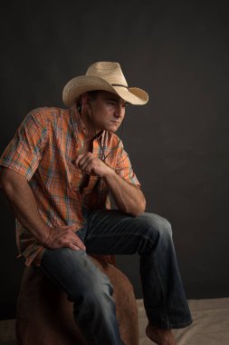 Yakışıklı çiftlik sahibi kamera için poz veriyor..