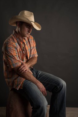 Yakışıklı çiftlik sahibi kamera için poz veriyor..