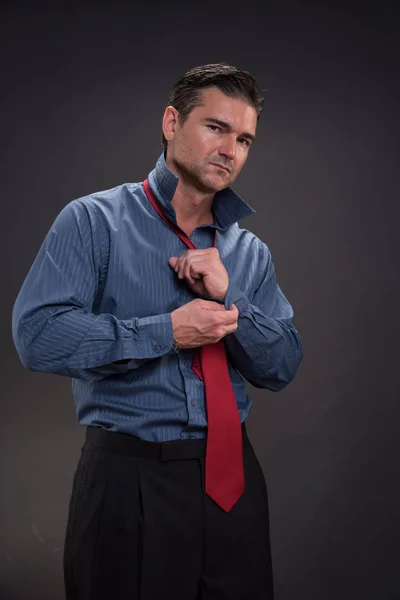 Sexy Business Man Prepares Work — Stock Photo, Image