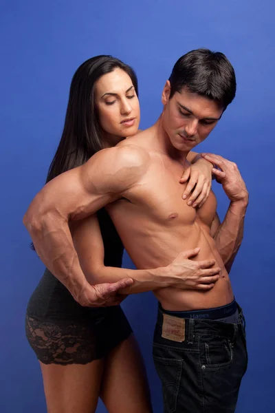 Sexy Couple Pose Together Embrace — Stock Photo, Image