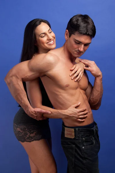 Sexy Couple Pose Together Embrace — Stock Photo, Image