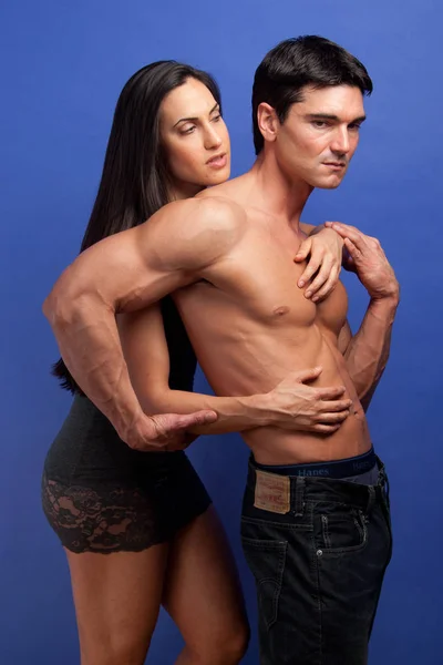 Sexy Couple Pose Together Embrace — Stock Photo, Image