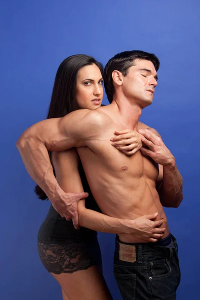 Sexy Couple Pose Together Embrace — Stock Photo, Image