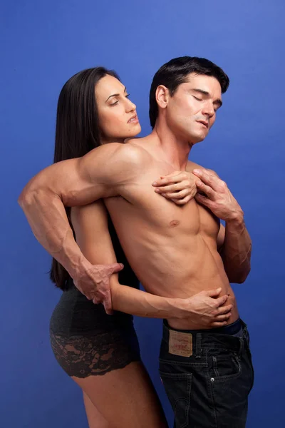 Sexy Couple Pose Together Embrace — Stock Photo, Image