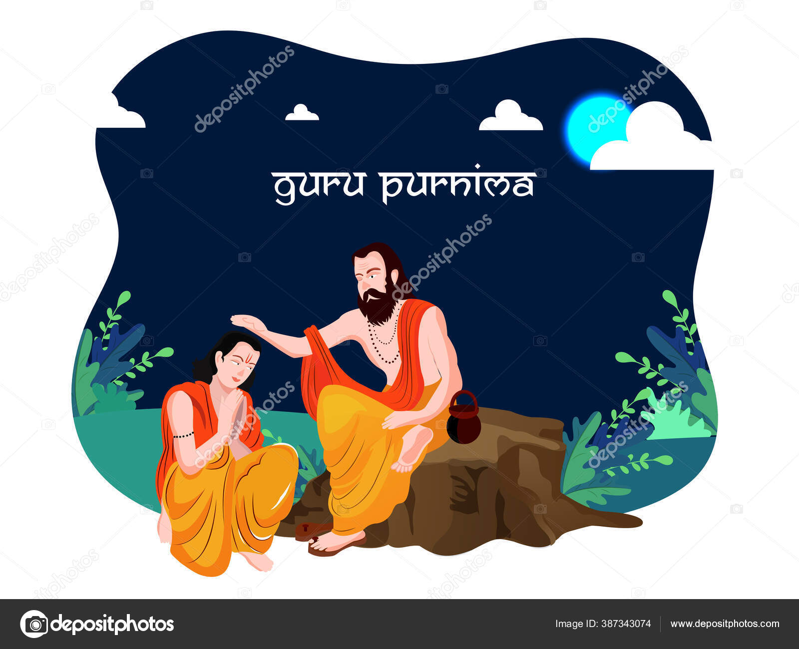 Guru Purnima Illustration Guru Shishya Concept Night Festival Hindu  Buddhist Stock Vector Image by ©@ #387343074
