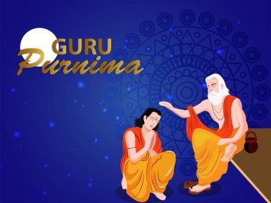 Guru purnima, illüstrasyon, mavi arkaplan ve ay gecesi.