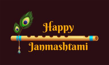 Mutlu Krishna Janmashtami tasarım geçmişi, Vektör İllüstrasyonu. Tipografik amblemler, logo ya da rozetler. Tebrik kartları, afişler, baskılar, tişörtler, posterler ve afişler için kullanılabilir.