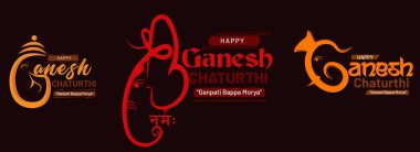 Mutlu Ganesh Chaturthi. Hint festivali Ganesh Chaturthi 'nin soyut geçmişi için yaratıcı el yazısı. Tipografik, logo ya da rozetler. Tebrik kartları, baskılar, tişörtler, posterler ve afişler için kullanılabilir.