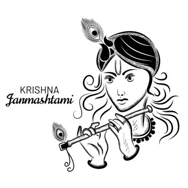 Lord Krishna 'nın el çizimi Vektör çizimi portresi. Mutlu Janmashtami.