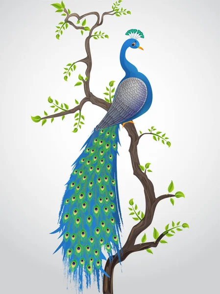 Beautiful Illustration National Bird Peacock Lord Krishna Bird — Stock Vector