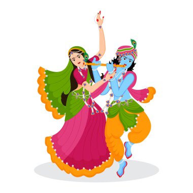Radha Krishna 'nın dans edişinin (rasleela) tasviri. Mutlu Janmashtami ve Holi kutlamaları. Aşkın ve barışın tanrısı.