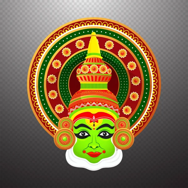 Kathakali Ilustración Facial Para Festival Indio Happy Onam Sobre Fondo — Vector de stock