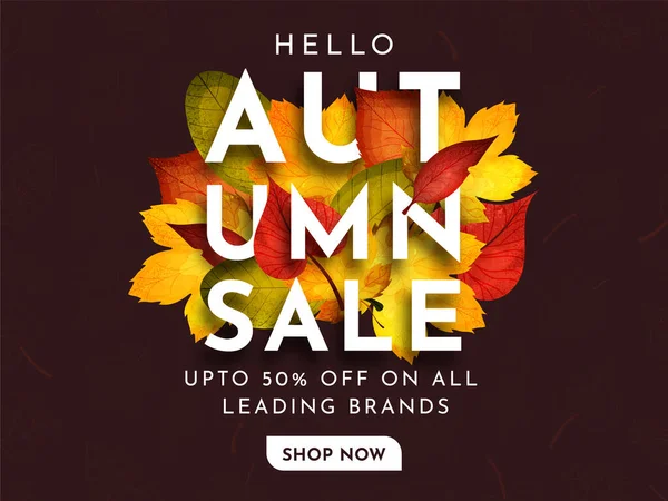 Ciao Autunno Grande Sconto Vendita Tutti Principali Marchi Banner Poster — Vettoriale Stock