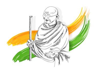 Gandi jayanti, Hindistan 'da 2 Ekim' de kutlanan ulusal bayramdır. Mahatma Gandhi 'nin el çizimi..