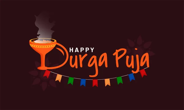 Texto Tipográfico Sobre Festival Indio Durga Puja Con Elemento Dhunuchi — Vector de stock