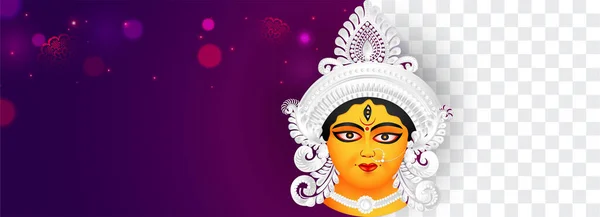 バナー 女神ドゥルガの美しい顔のイラストとNavratri Durgaの法会のヘッダーデザイン テキストのためのスペース — ストックベクタ