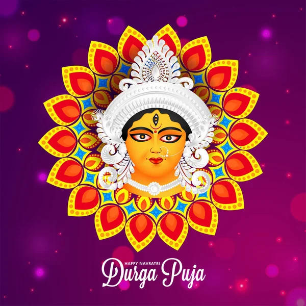 Diseño Mandala Con Hermosa Ilustración Cara Maa Durga Para Shubh — Vector de stock