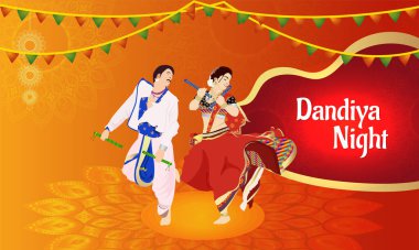 Shubh Navratri Arkaplan Tasarımı Garba 'da Dans Eden Çiftler İçin.