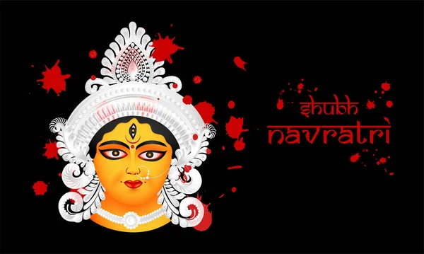 Ilustracja Bogini Durga Twarzy Subh Navratri Happy Navratri Uroczystości Plakat — Wektor stockowy